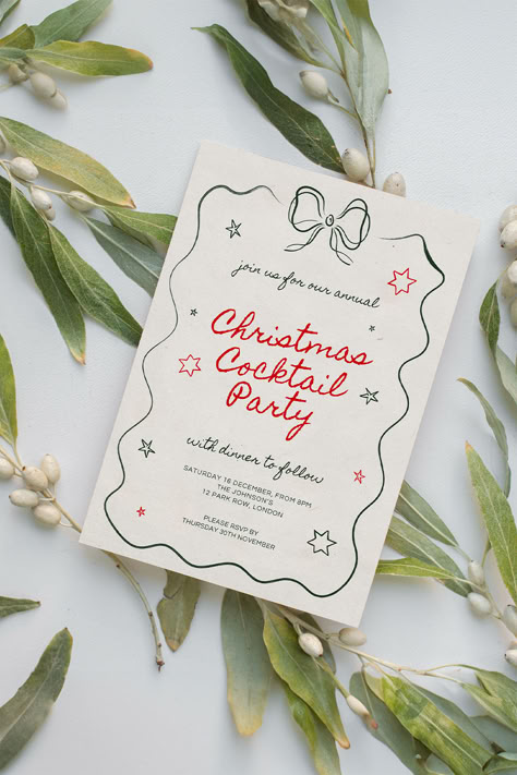 Create a magical holiday celebration with our Vintage Whimsical Christmas Party Invite! This festive Canva template features hand-drawn elements, a charming wavy border, and classic script text for a timeless and elegant touch. Perfect for a retro-inspired Christmas gathering. Download, customise, and spread the joy of the season! #ChristmasInvitation #VintageHoliday #HolidayPartyIdeas #CanvaTemplate #WhimsicalXmas #RetroCelebration #HandDrawnDesign #UKChristmas Christmas Themed Invitations, Christmas Dinner Party Invitations, Design Card Ideas, Christmas Dinner Invite, Christmas Party Invite Ideas, Cute Invitation Ideas, Christmas Invites Ideas, Christmas Party Invitations Ideas, Whimsical Christmas Party