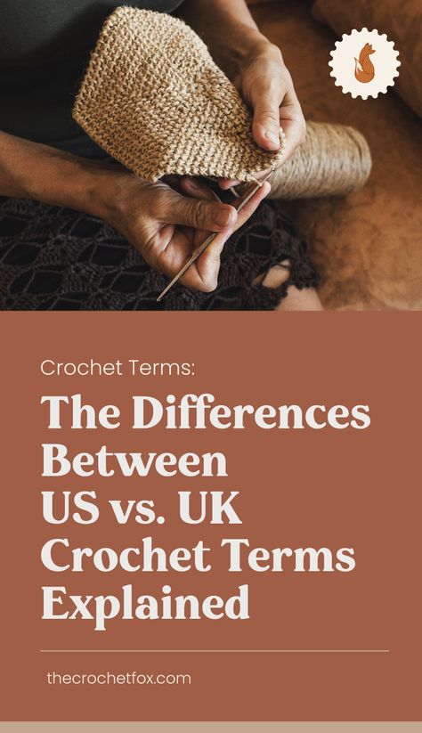 For someone learning how to crochet, some English crochet patterns might be confusing to you. The reason behind that is that there are differences between UK and US crochet terms. Here's a complete guide on US vs. UK crochet terms that will help your learn how to read crochet patterns in no time. | More crochet tips and guides at thecrochetfox.com #crochetforbeginners #crochetcrafts #crochettutorials #crochetideas Crochet Vs Knit, Uk Crochet Terms, Thread Size Chart, Crochet Hacks, Free Crochet Tutorials, Magic Ring Crochet, Crochet Hdc, Ring Crochet, Crochet Beginners