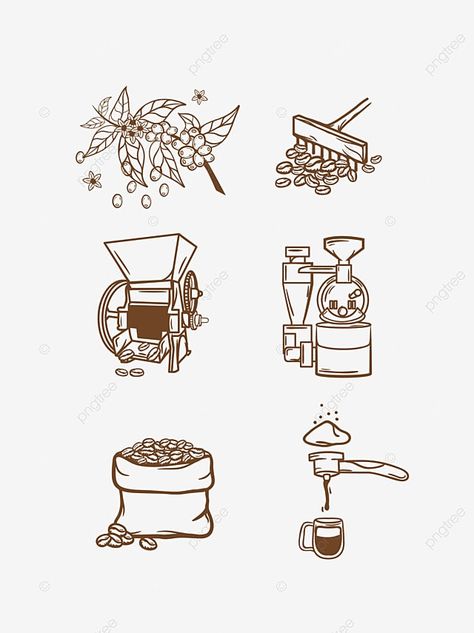 Coffee Making Process Illustration, Coffee Elements Illustrations, Coffee Process Illustration, Coffee Making Process, Idea Journal, Coffee Process, Drink Png, Coffee Doodle, How To Make Dumplings