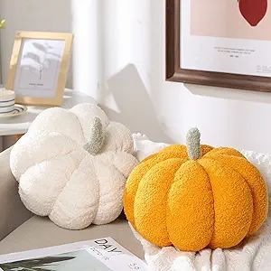 2 Pieces Simulated Pumpkin Plush Pillow 11 x 9.5 Inch 3D Thanksgiving Cushion Shaped Pillow Cozy Fall Decorations Toy Pillows for Thanksgiving Christmas Bedroom Sofa Couch Supplies (White, Yellow) Fall Necessities, Pillow Cozy, Pumpkin Plush, 3d Pumpkin, Halloween Bedroom, Pumpkin Pillow, Cozy Fall Decor, Pillow Plush, Pumpkin Pillows