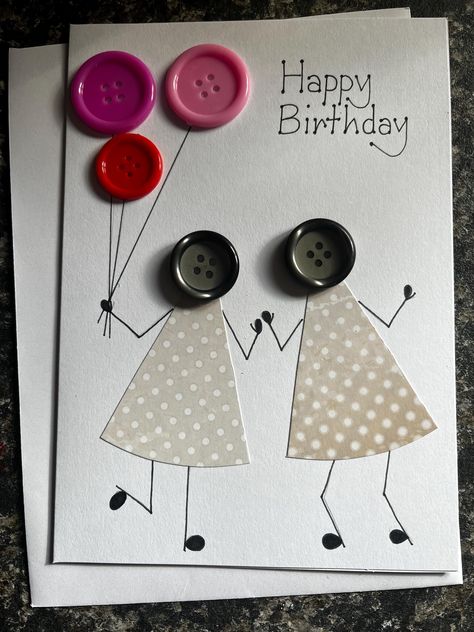 Handmade  Individual design  Buttons and card Simple Greeting Cards For Birthday, Simple Card Design Handmade, Homemade Cards Ideas Creativity Simple, Birthday Tags Handmade, Simple Card Ideas Handmade, Homemade Birthday Cards For Women, Easy Cards Handmade, Greeting Card Design Ideas, Diy Cards Thank You