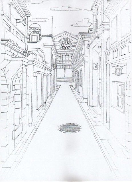 1 Point Perspective Drawing Easy, 1 Point Perspective Drawing Room, City Perspective, 1 Point Perspective Drawing, Newsletter Design Layout, Perspective Reference, Victorian Street, 1 Point Perspective, Design Perspective