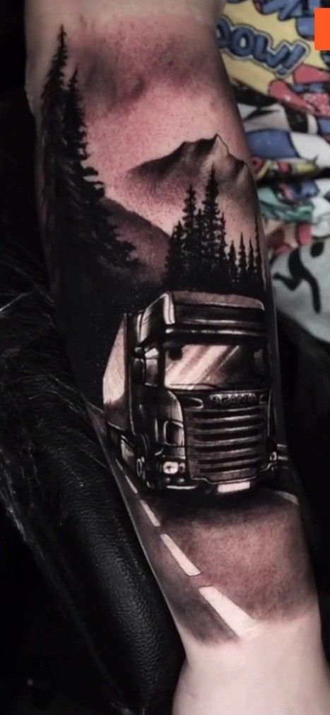 Truck Tattoo Design, Truck Tattoos For Men, Semi Truck Tattoo, Truck Tattoo, Tattoo Ideas, Tattoo Designs, Tattoos, Pins, Quick Saves