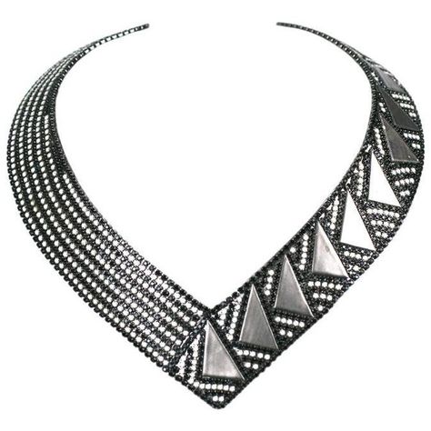 Preowned Roxanne Assoulin Deco Style Collar ($475) ❤ liked on Polyvore featuring jewelry, necklaces, black, choker necklaces, choker collar necklace, rhinestone collar necklace, 80s charm necklace, 80s necklace and triangle necklaces Art Deco Inspired Jewelry, Dramatic Gamine, Roxanne Assoulin, 80s Jewelry, Triangle Jewelry, Jewelry Collar, Manic Pixie Dream, Necklaces Black, Vintage Rhinestone Necklace