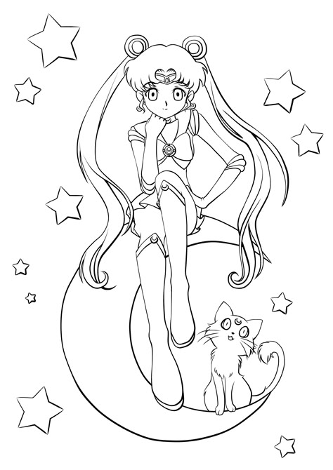 Sailor Moon lineart by Cheila Sailor Moon Birthday, Sailor Moon Coloring Pages, Moon Coloring Pages, Sailor Moon Tattoo, Moon Book, Sailor Chibi Moon, Sailor Moon Character, Moon Drawing, Adult Coloring Book Pages