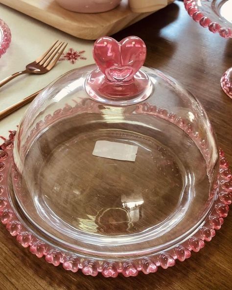 Dishes Aesthetic, Pink Dishes, Cake Stand With Dome, Cute Furniture, Glass Cake, Future Apartment Decor, Pinterest Room Decor, Glass Cake Stand, Pink Kitchen