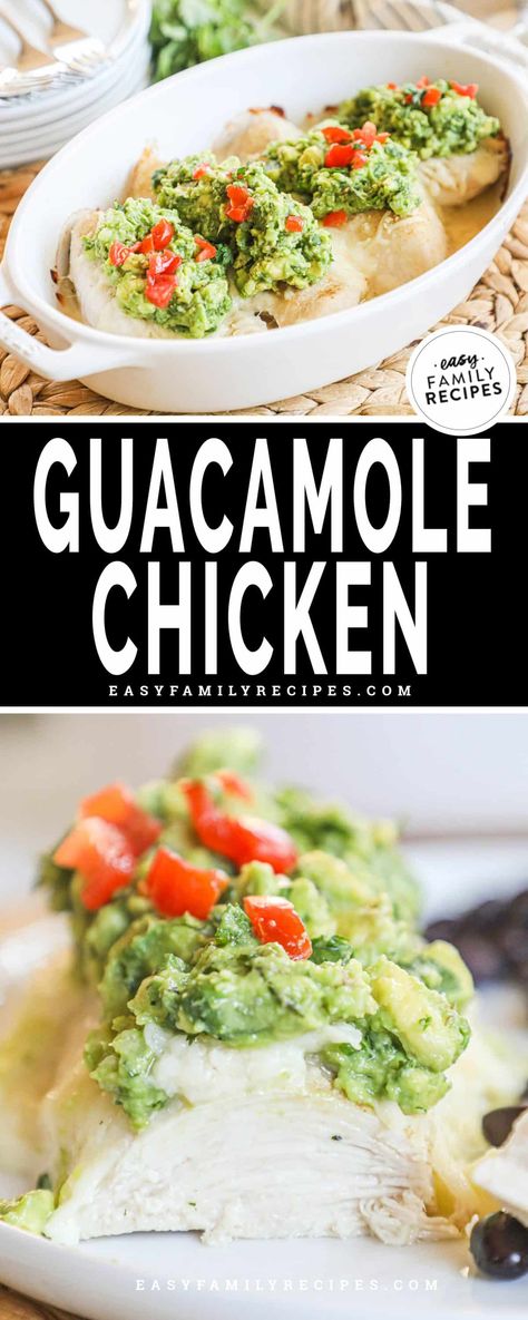 Guacamole Chicken · Easy Family Recipes Easy Delicious Chicken Recipes, Guacamole Chicken, Creamy Guacamole, Chicken Main Dish Recipes, Spicy Guacamole, Chicken Melts, Mexican Side Dishes, Fresh Guacamole, Tasty Chicken