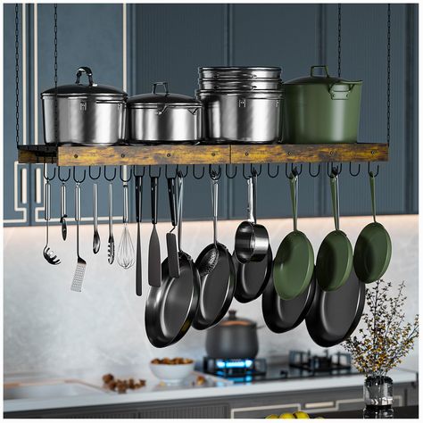 PRICES MAY VARY. Title: MAWEW Extra Large Pot Rack,Pot Rack Hanging,Hanging Pot Rack Ceiling Mount,Vintage Pot Hangers for Kitchen Ceiling,The Terfect Combination of Iron and Wood,Measures 47.2x12.9x2.3 Inches.. Product Type: Categories > Kitchen & Dining > Storage & Organization > Racks & Holders > Pot Racks Kitchen Pan Hangers, Hanging Cups In Kitchen, Hanging Kitchen Pots, Hanging Pots On Wall, Pot Hanging Ideas, Pot Hanging Ideas Kitchen, Hanging Pots And Pans Over Island, Hanging Pot Rack From Ceiling, Hanging Pans In Kitchen