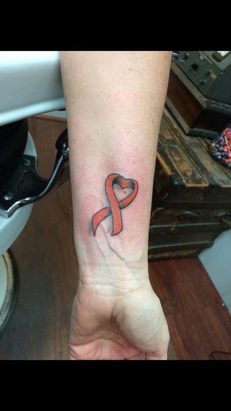 Orange heart ribbon Crps Tattoo, Orange Ribbon Tattoo, Heart Ribbon, Ribbon Tattoos, Orange Heart, Orange Ribbon, First Tattoo, Heart Tattoo, Red Ribbon