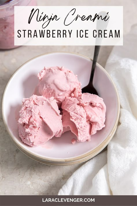 Strawberry Creami Ninja, Ninja Creami Healthy Recipes Strawberry, Strawberry Ninja Creami Ice Cream Recipes, Low Carb Protein Ice Cream, Ninja Creami Strawberry Protein Ice Cream, Raspberry Ninja Creami, Ninja Creami Lactose Free Recipes, Recipes For Ninja Ice Cream Maker, Ninja Strawberry Ice Cream