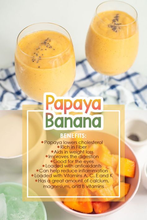 A delicious, super quick, and nutritious Vegan Papaya Banana smoothie recipe is all you will need after a workout or if you want to have the most amazing smoothie breakfast! A glass of this smoothie is loaded with vitamins and minerals to nourish your body.  .  .  .  .  #healthy #vegansmoothies #smoothies #antiinflammatory #healthydrinks Banana Juice, Juicing Papaya Recipe, Papaya Smoothie Recipe, Papaya Recipes Smoothie, Smoothie Recipes With Papaya, Juice Recipes With Papaya, Papaya Smoothie Benefits, Papaya Seed Smoothie, Smoothie With Papaya