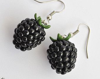 Lovely Smile, Food Earrings, Fruit Earrings, Nature Jewelry, Earrings Collection, Earrings Etsy, Diy Earrings, Aesthetic Art, Blackberry