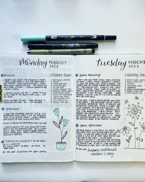 Daily Spread Bullet Journal on Hobonichi Plain Notebook a5 Daily Journal Spread, Hobonichi Journaling Ideas, Bujo Daily Spread, Hobonichi Daily, Daily Journal Layout, Hobonichi Cousin Daily Layout, Minimalist Hobonichi, Bullet Journal Daily Spread, Hobonichi Weeks Fitness Planner