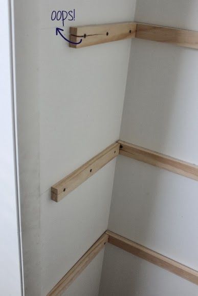 ledgers Shelves In Small Spaces, Building Shelves In Closet, Diy Small Closet, Wooden Closet Shelves, Small Closet Shelving, Diy Closet Shelves, Building Shelves, Closet Makeover Diy, Painted Closet