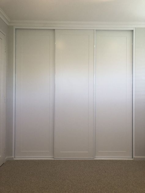 Sliding Wardrobe Doors - Custom Wardrobe Doors Perth | Uzit Wardrobes WA Shaker Style Sliding Wardrobe Doors, Sliding Linen Cupboard Doors, Wardrobe Sliding Door Design, Shaker Wardrobe Doors, Wardrobe Internal, Glass Sliding Wardrobe Doors, Wardrobe Sliding Doors, Cloakroom Ideas, Sliding Wardrobe Design