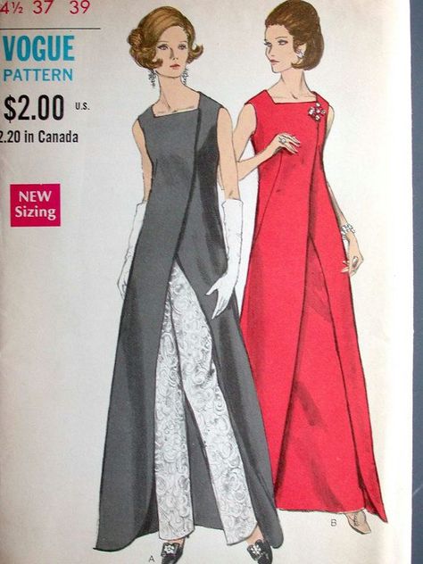 Vogue Dress Pattern No 7672 UNCUT Vintage 1960s Size 14 1/2 Bust ... Straight Legged Pants, Vogue Dress Patterns, Evening Dress Patterns, Vintage Vogue Patterns, Vogue Vintage, Dresses By Pattern, Mode Kimono, Robes Vintage, Vogue Dress