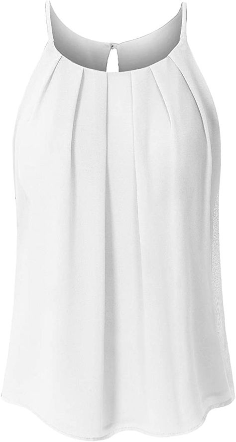 JSCEND Women's Round Neck Pleated Double Layered Chiffon Cami Tank Top (S~3XL) at Amazon Women’s Clothing store Chiffon Sleeveless Top, Womens Tops Summer, Strapless Bra, Tank Top Cami, Cami Tanks, Amazon Women, Clothing Store, Round Neck, Chiffon