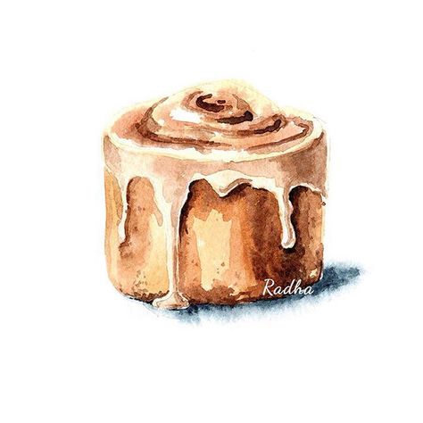 Radha namini : Cinnamon Bakery Watercolor Cinnamon Roll, Cinnamon Pull Apart Loaf, Bun Illustration, Food Sketches, Cinnamon Scrolls, Food Sketch, Cinnamon Roll Cake, Sweet Art, Simple Canvas Paintings