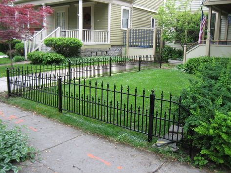 Low Wrought Iron Fence Front Yard, Rod Iron Fence Front Yard, Cast Iron Gates Design, Wrought Iron Fences And Gates, Wrought Iron Fence, Brick Columns Driveway, Rod Iron Fences, Iron Fence Panels, Planter Trellis