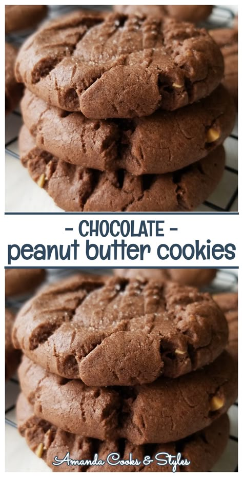 Chocolate Peanut Cookies Recipes, Chocolate Peanut Cookies, Peanut Butter Cocoa Cookies, Choc Peanut Butter Cookies, Peanut Butter Chocolate Cookies Recipe, No Butter Peanut Butter Cookies, Soft Chocolate Peanut Butter Cookies, Chocolate Peanutbutter Cookies, Really Good Cookies