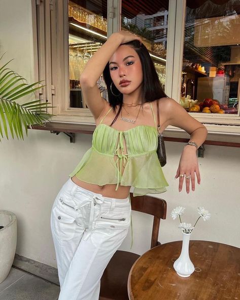 Stolen Stores - Shop online ✨🔥 on Instagram: “Stolen from @jasminesutida 💚 Cha Cha Bow Draped Crop Top - Green www.stolenstores.com #stolenstores #stolen #stolenstudios #chacha” Green Crop Top Outfit, Stolen Stores, Crop Top Outfit, Green Crop Top, Crop Top Outfits, Instagram Captions, A Photo, Open Shoulder Tops, Crop Top