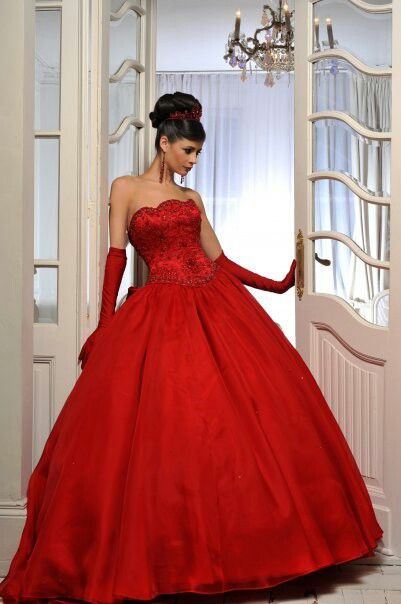 . Ball Gown With Gloves, Gown With Gloves, Ballroom Gowns, Red Wedding Dress, Paint The Town Red, Women In Red, Simply Red, Red Wedding Dresses, Red Gown