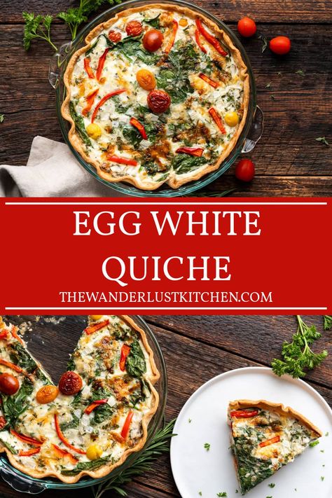 This Egg White Quiche is packed with fresh veggies and herbs and wrapped up in a crumbly pie crust! A colorful and savory way to start your mornings off right! Egg Whites Quiche Recipes, Quiche With Egg Whites, Egg White Healthy Recipes, Egg White Quiche Recipes, Eggwhite Quiche Recipes, Egg White Recipes Breakfast, Egg White Quiche Crustless, Recipes With Egg Whites, Egg White Quiche