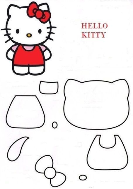 Bolo Da Hello Kitty, Diy Hello Kitty, Hello Kitty Colouring Pages, Hello Kitty Printables, Felt Toys Patterns, Hello Kitty Birthday Party, Hello Kitty Crafts, Felt Crafts Patterns, Kitty Coloring