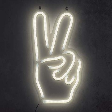 West & Arrow Peace Hand 16" Neon Marquee Sign LED Lights White Led Lighting Ideas, Collage Pics, Trendy Lighting, Foyer Lighting Fixtures, Lighting Diy, Peace Hand, Led Lighting Diy, Led Lighting Bedroom, College Bedroom