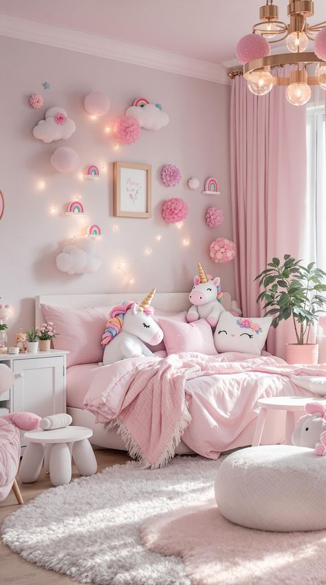 Boho Bedroom Ideas for Kids Little Toddler Girl Bedroom Decor Ideas, Rainbow Room Ideas, Girls Unicorn Bedroom Ideas, Unicorn Bedroom Ideas Kid Rooms, Unicorn And Rainbow Bedroom, Girls Unicorn Bedroom, Unicorn Bedroom Ideas, Girly Bedroom Ideas, Unicorn Girls Room