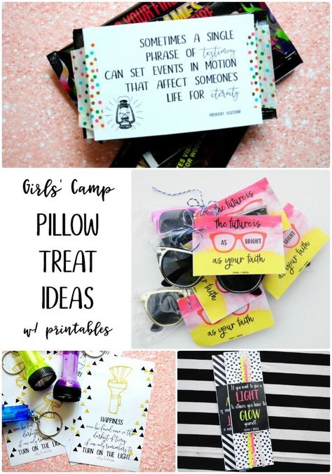 Girls Camp Handouts, Girls Camp Activities, Girls Camp Gifts, Superhero Camp, Camp Care Packages, Pillow Treats, Lds Girls Camp, Girls Camp Crafts, Camping Pillow