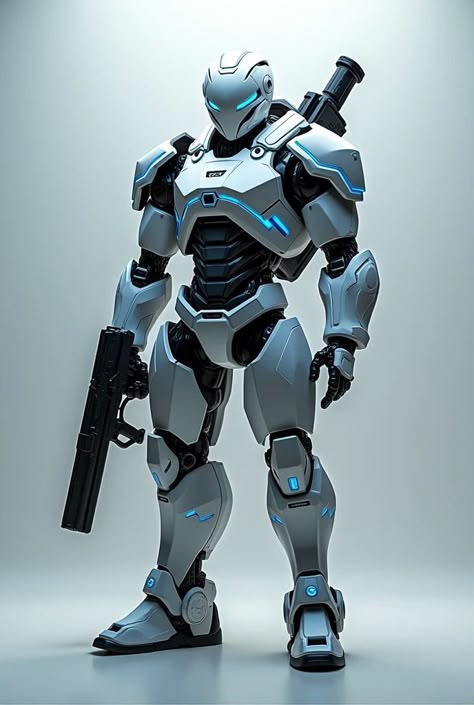 I want a free fire skin of a robotic man with a gun behind his back facing the c - SeaArt AI Sci Fi Robot Concept Art, Cool Robots Design, Fire Robot, Sci Fi Robots, Prop Concept Art, Form Concept, Prop Concept, Future Robots, Military Robot