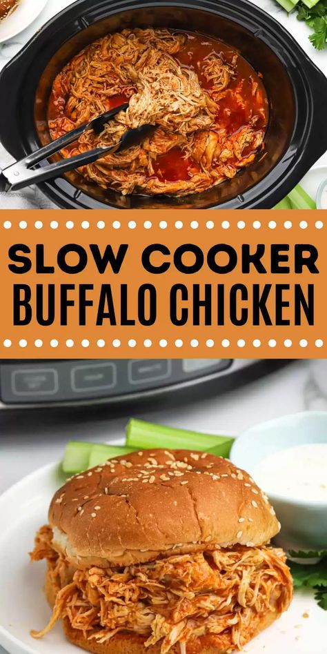 Crock Pot Buffalo Chicken Recipe - Eating on a Dime Shredded Buffalo Chicken Sandwich, Buffalo Chicken Sandwich, Slow Cooker Buffalo Chicken, Shredded Buffalo Chicken, Crockpot Buffalo Chicken, Buffalo Chicken Recipes, Buffalo Chicken Sandwiches, Amazing Chicken, Pot Recipes Healthy