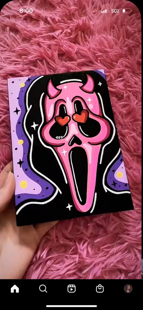 Small Things To Paint On Canvas, Halloween Painting Canvases, Pink Things To Paint On Canvas, Gost Face Painting Canvas, Scream Painting Aesthetic Easy, Scream Canvas Painting Easy, Halloween Inspired Paintings, Scream Painting Ideas Easy, Spooky Easy Paintings