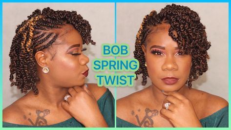 Protective style for 4c natural hair. Short Spring Twist Hairstyles, Bob Spring Twist, Spring Twist Hairstyles, Twist Natural Hair, Crochet Braids Twist, Spring Twist Hair, Braids With Shaved Sides, Spring Twists, Protective Style