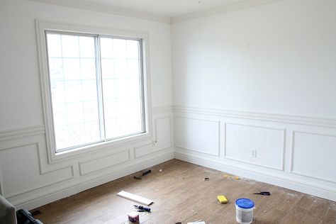 Adding Wainscoting In The Nursery | One Room Challenge Week 2 - Chris Loves Julia Wainscoting Ideas With Windows, Wainscoting And Wallpaper, Traditional Wainscoting, Bathroom Wainscoting, Wainscoting Staircase, Wainscoting Living Room, Wainscoting Nursery, Picture Frame Wainscoting, Wainscoting Hallway