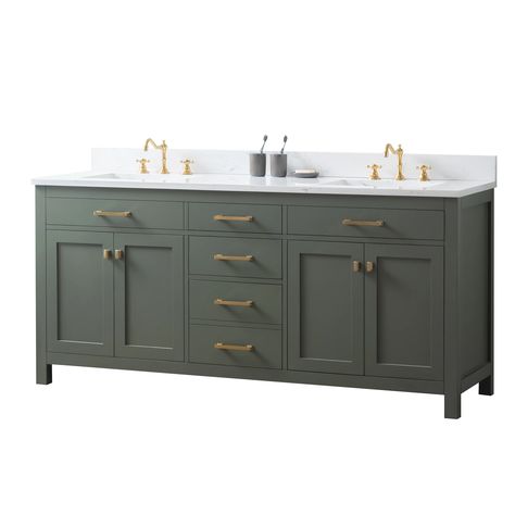 Mercury Row® Atencio 72" Double Bathroom Vanity Set & Reviews | Wayfair 72 Vanity, Green Vanity, Transitional Vanity, White Marble Countertops, Marble Countertop, Mosaic Wall Tiles, Double Bathroom, Double Bathroom Vanity, Engineered Stone