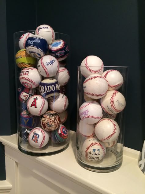 Sports Room Decor Man Caves, Dodger Room Ideas, Baseball Themed Basement, Baseball Storage Ideas, Vintage Baseball Themed Bedroom, Boys Room Baseball Theme, Baseball Bathroom Ideas, Sport Theme Bedroom, Baseball Home Decor