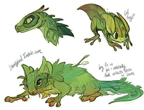 Leaf Lizard Leaf Creature, Cute Fantasy Creatures, Fantasy Beasts, Creature Drawings, Fantasy Creatures Art, Creature Feature, Mythical Creatures Art, Creature Concept Art, Mystical Creatures