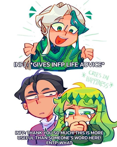 Infj's life advice is the best 😌  -  Credit: @devilmilki Infj Infp Friendship Fanart, Infp 16 Personalities, Infp X Infj, Enfp X Entp, Infj X Entp, Infj Fanart, Infp Entp, Infj Art, Infj Entp