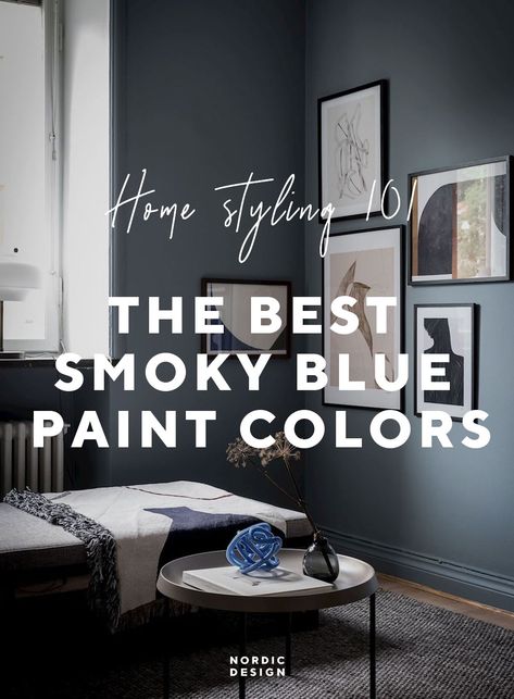 Scandinavian Blue Paint Colors, Nordic Blue Bedroom, Smoky Blue Bedroom, Smoky Blue Paint, Gray Blue Bedroom, Smokey Blue Paint, Van Deusen Blue, Blue Gray Bedroom, Dining Light