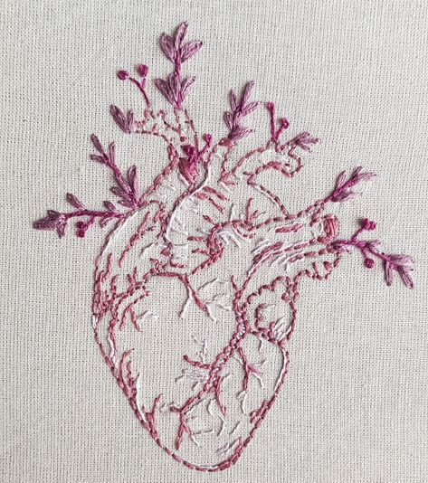 Inbrodery Patterns, Heart Stitching Embroidery, Anatomical Embroidery Pattern, Heart Anatomy Embroidery, Realistic Heart Embroidery, Flower Heart Embroidery, Embroidered Anatomical Heart, Heart On Sleeve Embroidery, Real Heart Embroidery