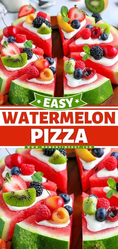 Watermelon Pizza Recipes, Watermelon Wedges, Watermelon Dessert, Watermelon Pizza, Cream Cheese Glaze, Fruit Pizza, Dessert Pizza, Yummy Salad Recipes, Bake Dessert