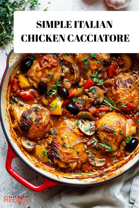 Italian Meat Dishes, Easy Chicken Cacciatore, Italian Chicken Cacciatore, Stew With Chicken, Bell Pepper Sauce, Italian Stew, Italian Main Dishes, Chicken Tomatoes, Cacciatore Recipes