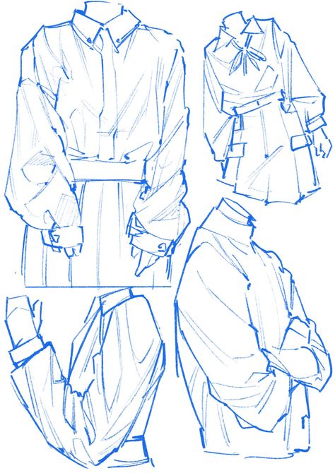 How To Draw Patterns On Clothes, Manga Clothing Reference, Comfy Outfits Drawing Reference, Dress Shirt Reference Drawing, How To Draw Blouse, Shirt Collar Drawing Reference, Looking Downwards Reference, Baggy Sleeves Drawing Reference, Suit Pants Drawing