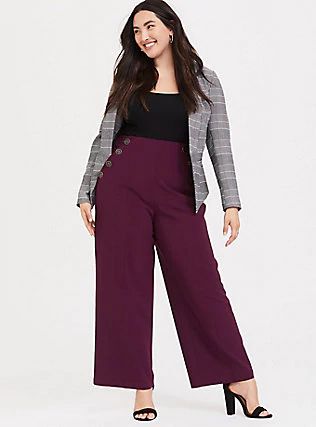 Plus Size High Waisted Sailor Pant – Burgundy Purple, HIGHLAND THISTLE Dark Purple Pants Outfit, Planned Outfits, Sewing Designs, Plus Size Wide Leg, Wide Leg Linen Trousers, Sailor Pants, Professional Outfits Women, Level 5, Wide Leg Linen Pants