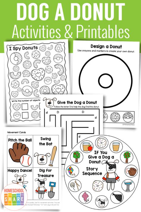 Dog Activities Preschool, If You Give A Dog A Donut Craft Preschool, Laura Numeroff Activities Preschool, Preschool Donut Activities, Donut Theme Preschool Activities, Donut Worksheets Preschool, If You Give A Dog A Donut Craft, Give A Dog A Donut Craft, If You Give A Dog A Doughnut Activities