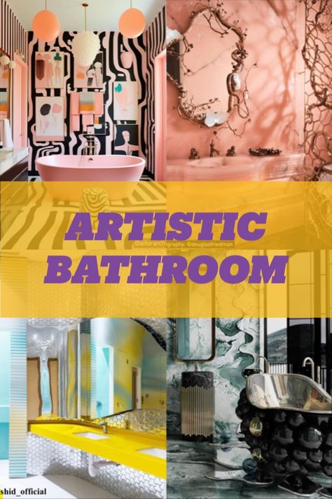 Artistic Bathroom Themed Bathroom Ideas, Crazy Bathroom Ideas, Small Funky Bathroom Ideas, Maximalism Bathroom, 70s Bathroom Aesthetic, Grafitti Bathroom Ideas, Eccentric Bathroom, Graffiti Wallpaper Bathroom, Funky Bathroom Ideas