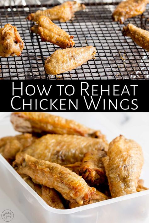 Chicken wings are such a great crowd pleaser but what do you do when you have leftover wings? No one wants to eat cold soggy wings! With this simple recipe, you can reheat your chicken wings, so the skin gets crispy and the flesh stays juicy! This method works with baked chicken wings or fried chicken wings! If your wings are coated in a sauce this will also work, but you won't get the same crispy skin as the sauce will have soaked in too much, but you can still get delicious wings! Baked And Fried Chicken Wings, Leftover Chicken Wings What To Do With, Leftover Chicken Wings Recipes, Chicken Wings For A Crowd, Leftover Chicken Wings, Chicken Wings On The Grill, Wings On The Grill, Reheat Fried Chicken, Oven Chicken Wings