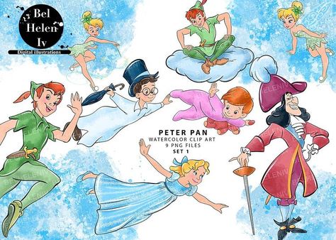 Peter Pans, Peter Pan Party, Watercolor Clip Art, Pan Set, Kit Digital, Digital Sticker, Watercolor Clipart, Peter Pan, Digital Illustration